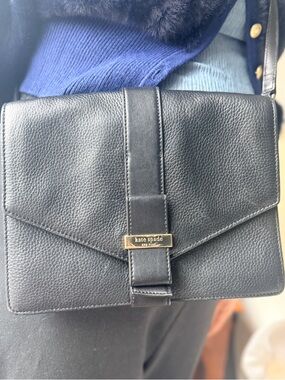 Kate Spade Black Leather Crossbody Bag Envelope Flap Gold Hardware